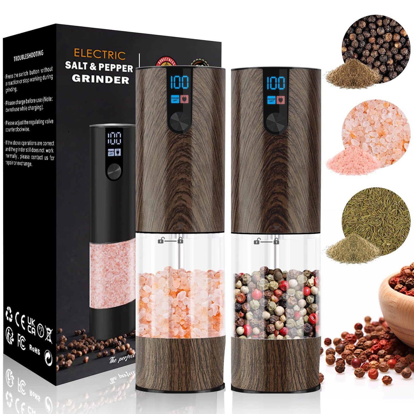 Minpenlay Electric Salt and Pepper Grinder Set