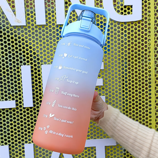 Botella de agua deportiva inspiradora con pegatinas, portátil.