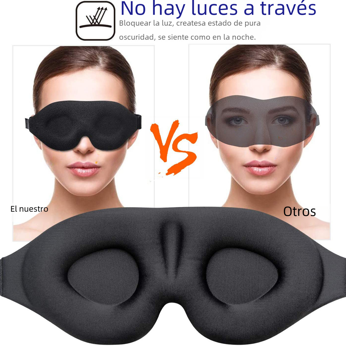 Máscara de dormir negra en 3D para viajes y relajación